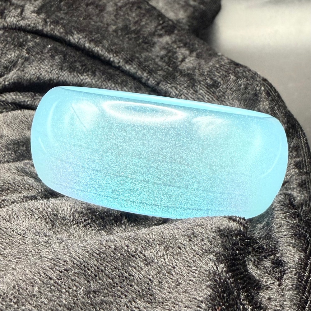 Vintage Bangle Bracelet Light Blue Shimmer Acrylic Chunky Domed 7.75 "